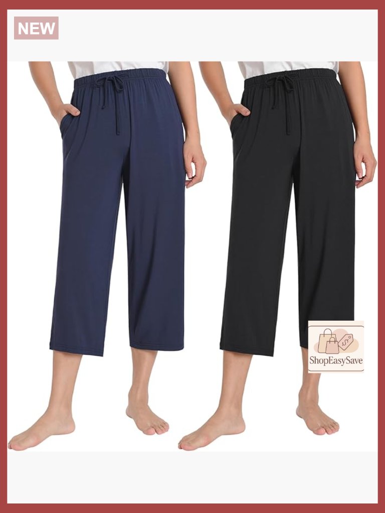 Loose Wide Leg Capri Pajama Pants Silky Soft Lounge Pjs 2 Pack